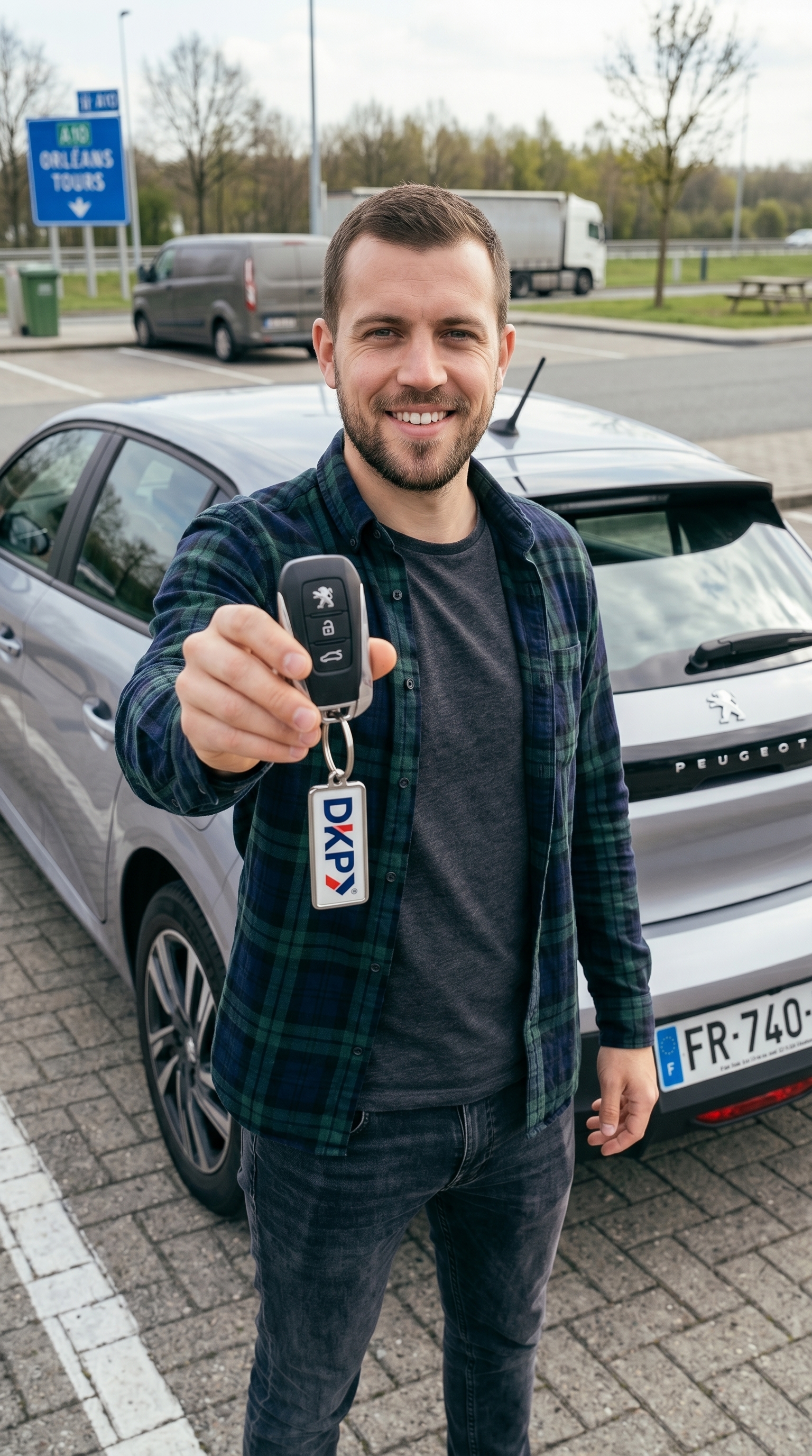 Client satisfait avec sa clé Peugeot reproduite par DrKeyPro sur autoroute