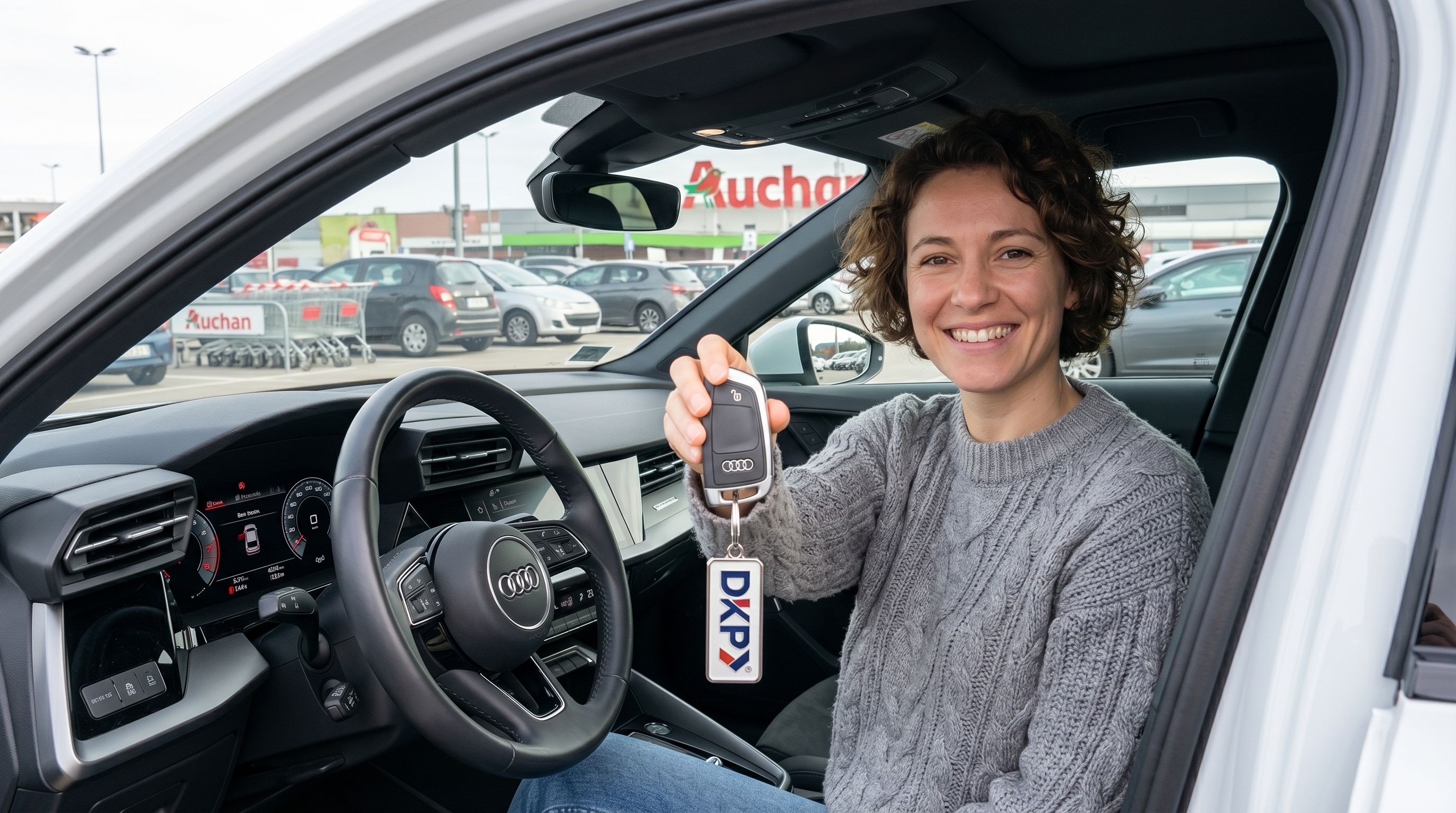 Cliente avec sa clé Audi reproduite par DrKeyPro, parking — intervention Bruxelles