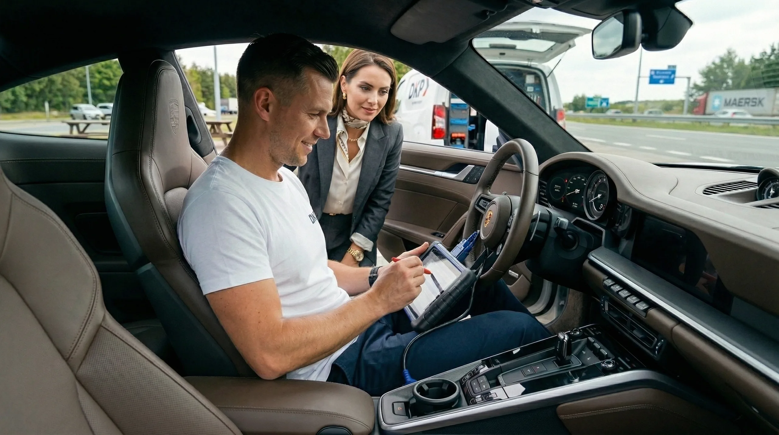 Técnico DKP programando una llave de coche vía la toma OBD